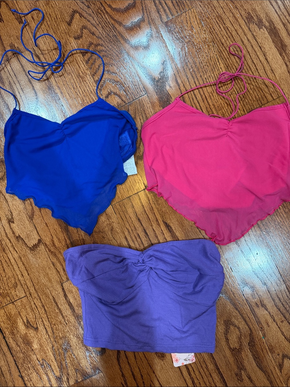 SHEIN Blue, Pink & Purple Trio Halter & Strapless Crop Tops